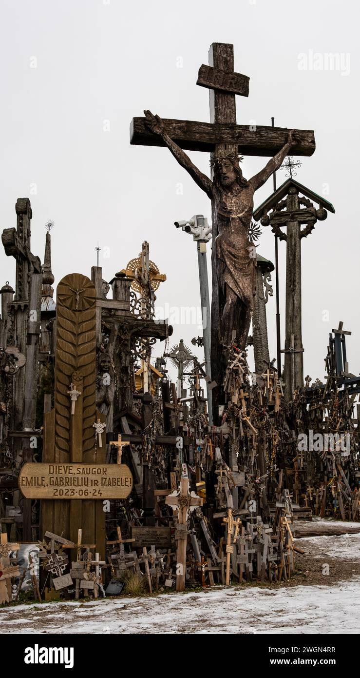 Each cross on Lithuania's Hill of Crosses tells a story of faith, hope, and the enduring spirit of the Lithuanian people. Stock Photo