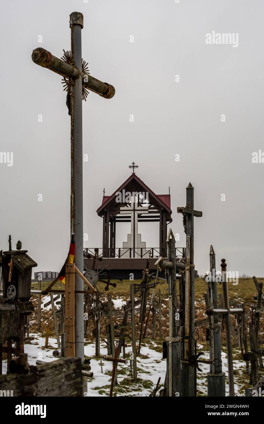 For centuries, Lithuania's Hill of Crosses has been a place of pilgrimage and prayer, drawing visitors from near and far Stock Photo