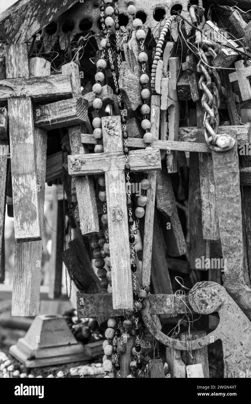 Lithuania's Hill of Crosses is a sacred site where visitors come to seek solace, offer prayers, and pay homage to their spiritual heritage Stock Photo