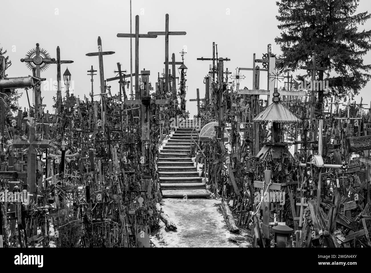 The Hill of Crosses is a testament to Lithuania's enduring faith and spiritual resilience, a place where visitors come to seek solace and inspiration. Stock Photo