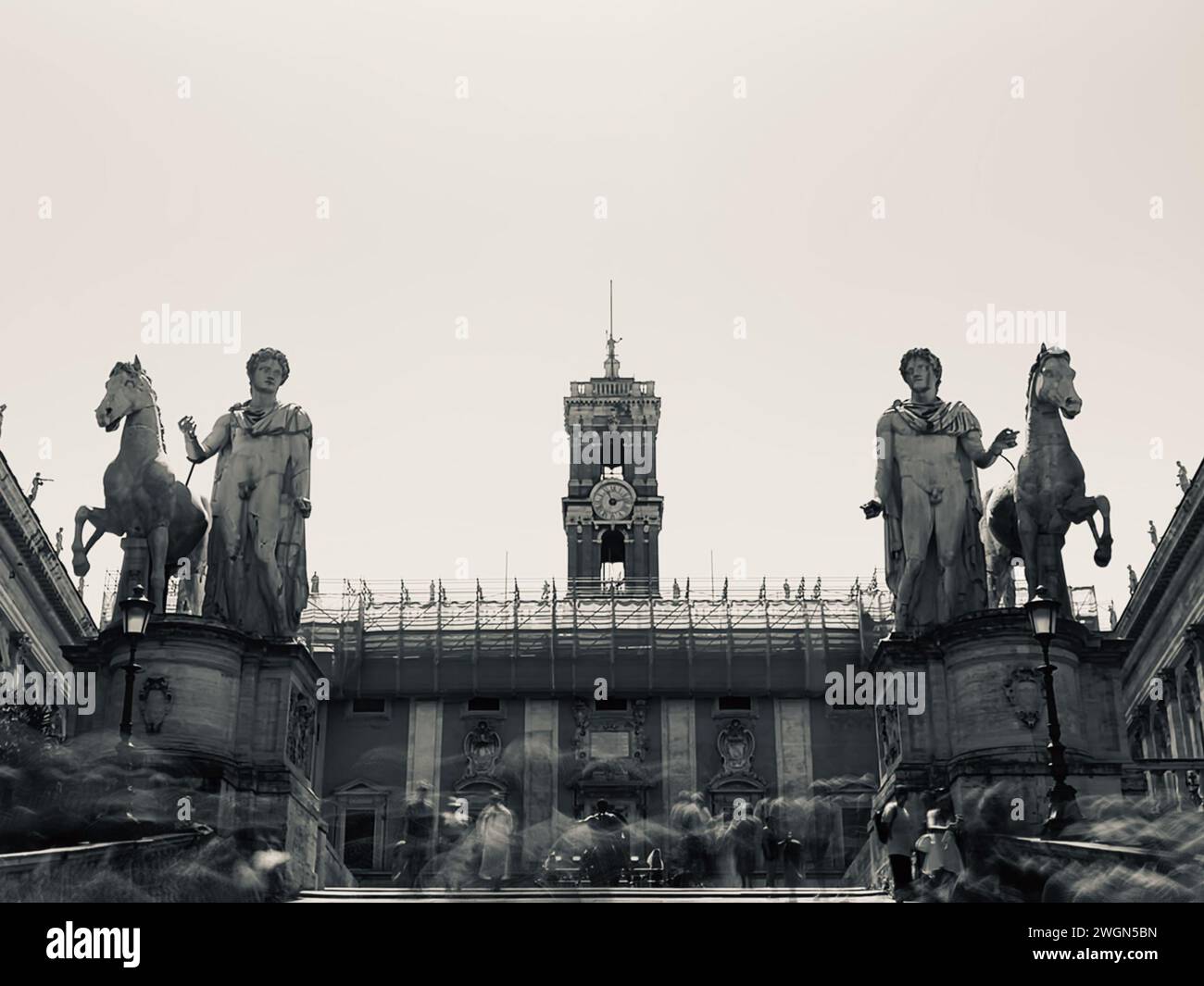 Cordonata Capitolina comes to life with long exposure, capturing the graceful dance of people ascending, blending past and present in a mesmerizing ur Stock Photo