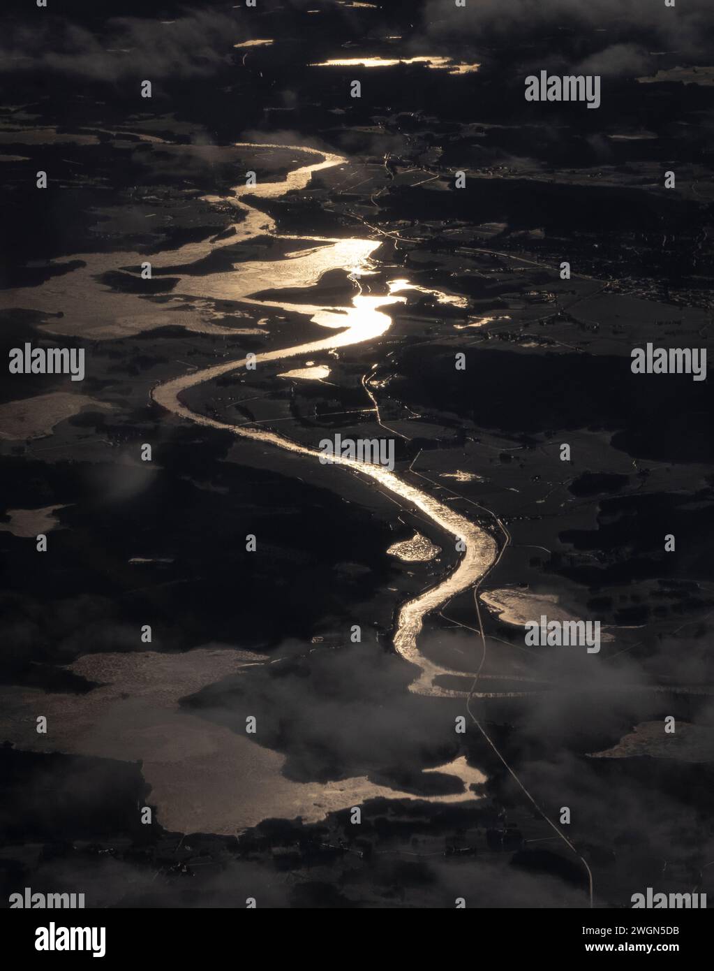Aerial view of the Klarälven River in central Sweden on a winter day Stock Photo