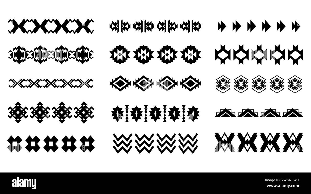 Aztec Navajo Borders Set Southwestern Art Symbols Stock Vector