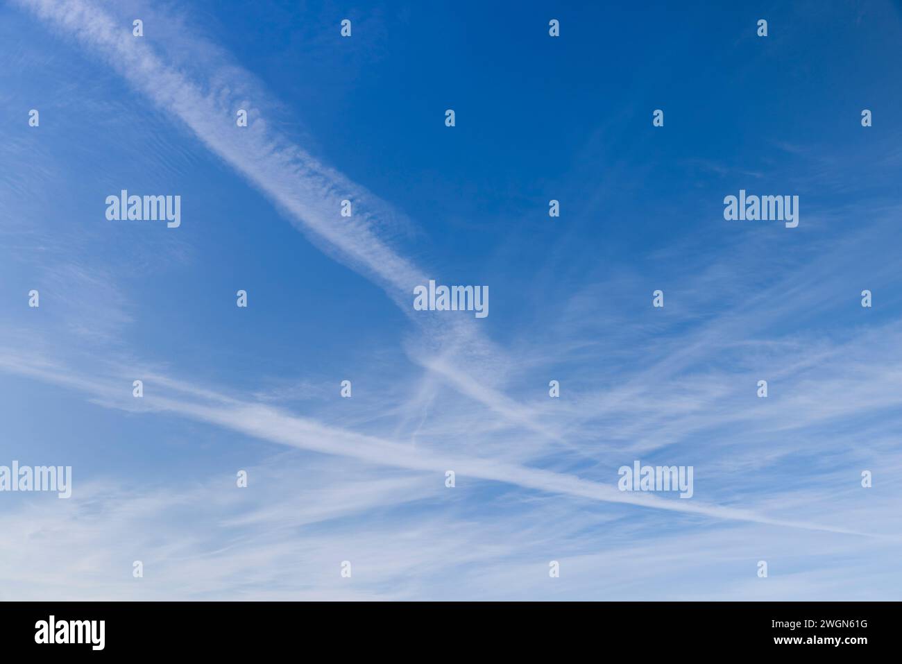 cirrus clouds in the blue sky, beautiful long cirrus clouds in the sky Stock Photo