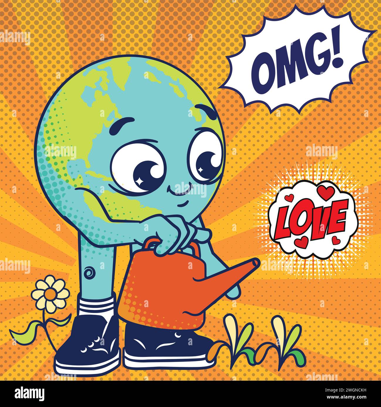 Earth Day Cartoon Pop Art Style Stock Vector Image Art Alamy