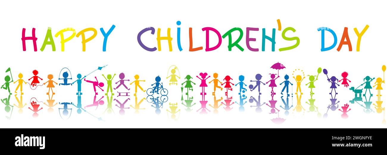 Happy Children's Day poster with stylized children with shadows playing Stock Vector