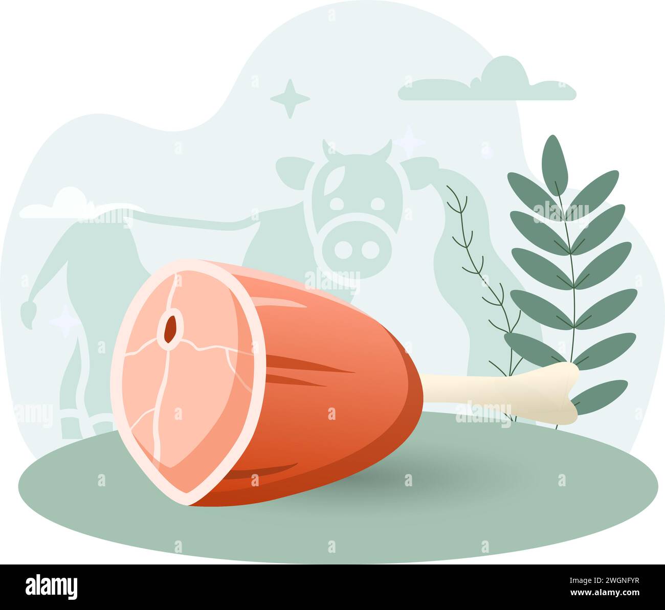 Meat illustration. Leg, bone, part, knuckle. Editable vector graphic design. Stock Vector