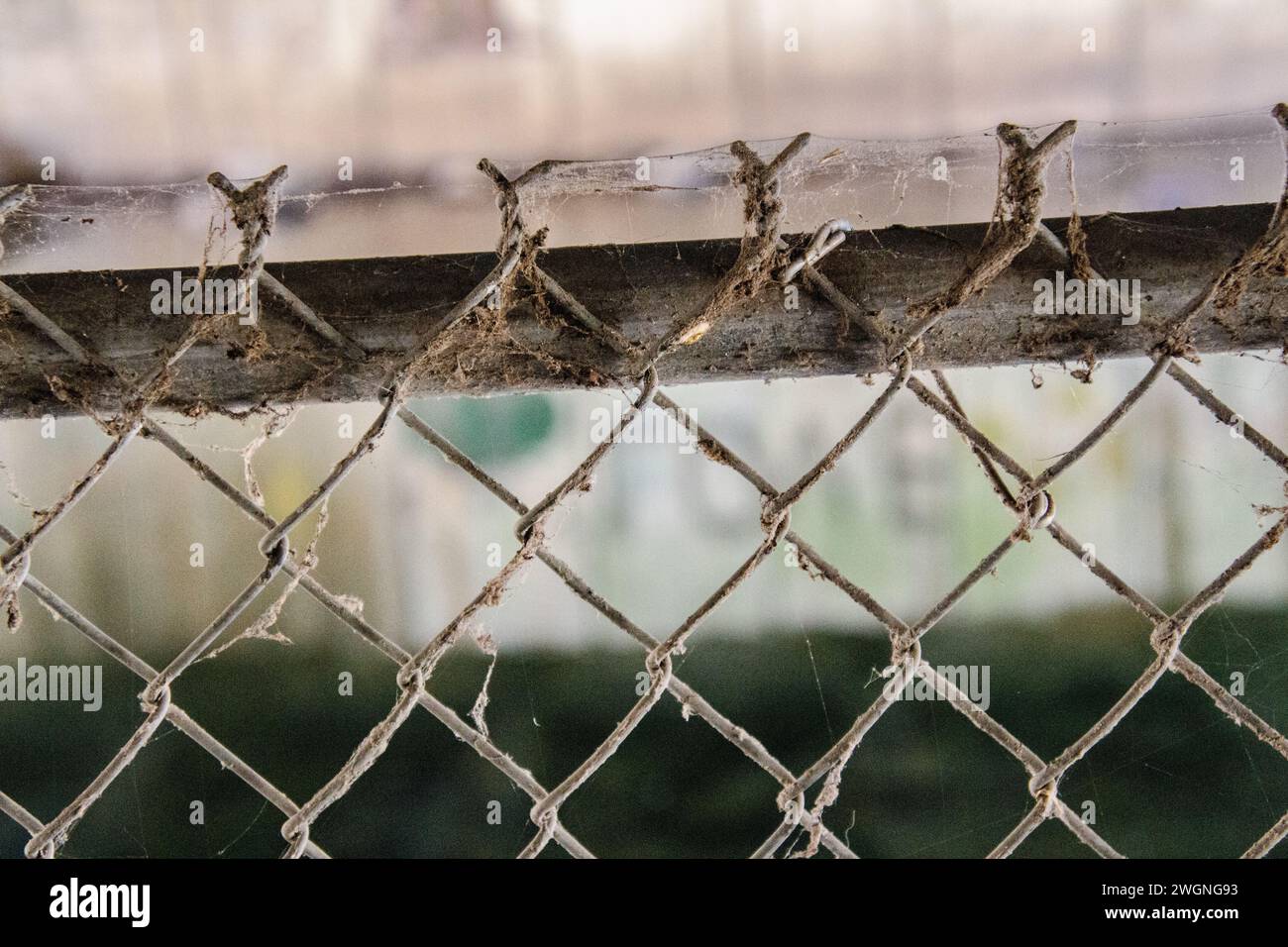 Rusted wire fence showcasing age and decay Stock Photo