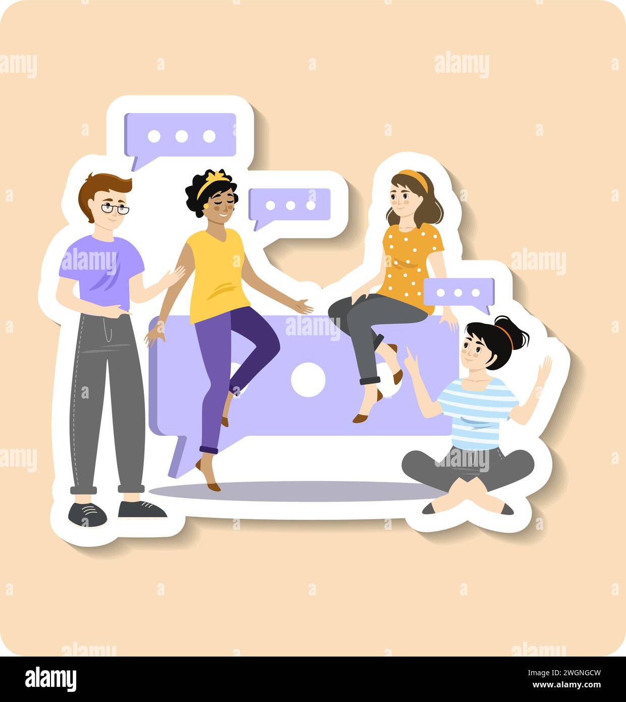 Community sticker illustration. Community of business people building ...