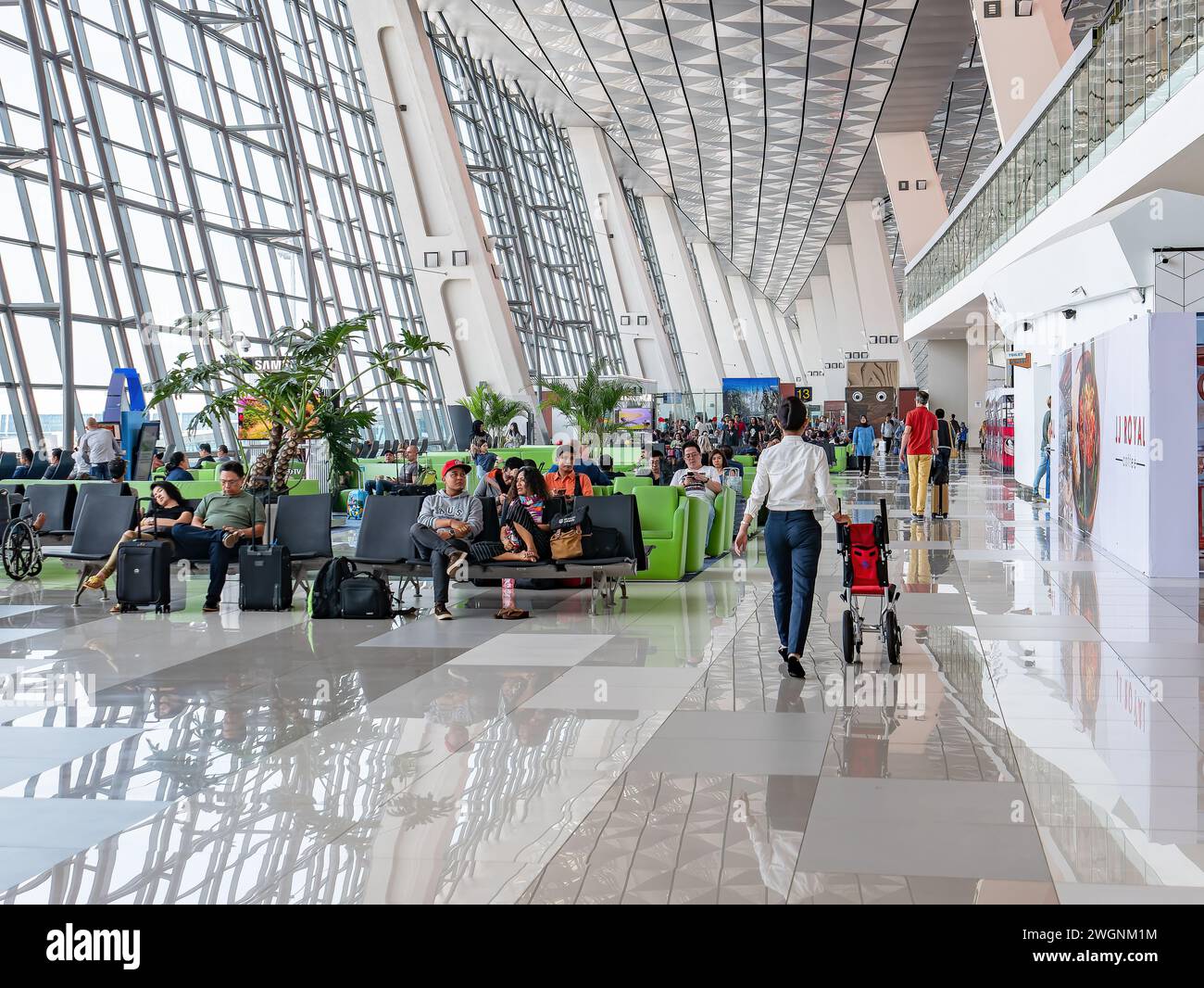 Departure area at Soekarno-Hatta International Airport Terminal 3 in Jakarta, Indonesia. Terminal 3 is the newest terminal of the airport and was open Stock Photo