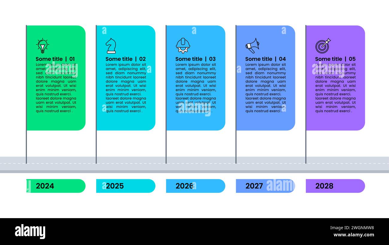 Infographic template with flags and 5 options or steps. Road. Can be ...