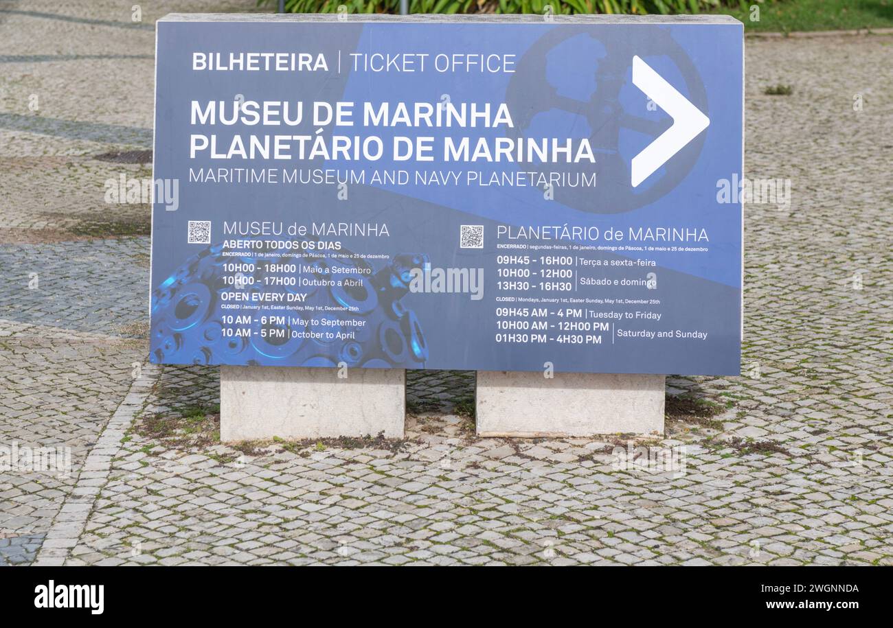 Sign for Maritime Museum, Belem, Lisbon, Portugal Stock Photo