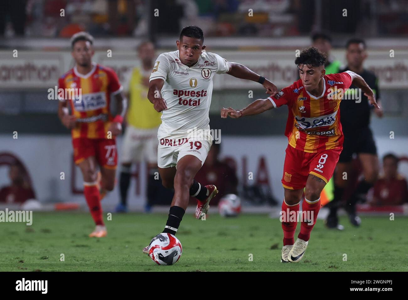 Edison Flores of Universitario de Deportes during the Torneo Apertura Liga 1 Apuesta Total 2024 match between Universitario de Deportes and Atletico Grau played at Monumental Stadium on February 4, 2024 in Lima, Peru. (Photo by Miguel Marrufo / PRESSINPHOTO) Stock Photo