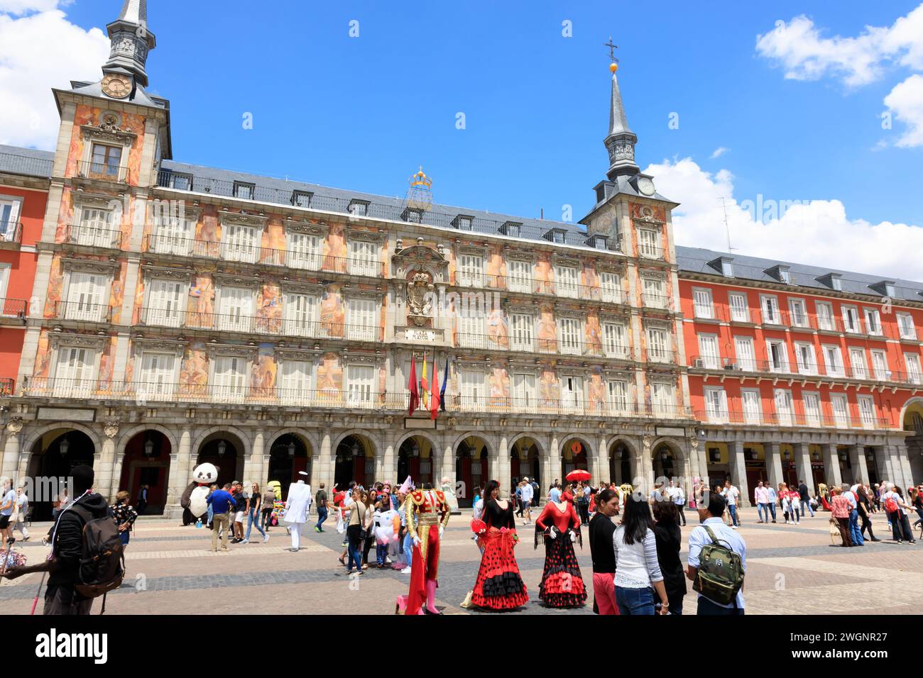 Tourists in the Plaza Mayor, Madrid, Spain. May 2018 Stock Photo
