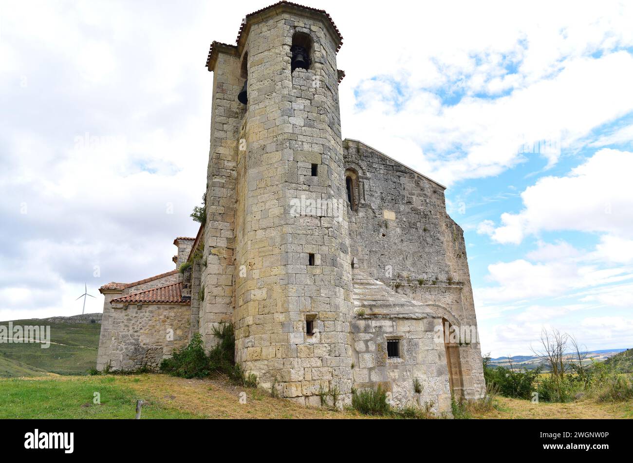 Monasterio de Rodilla, Santa Marina church (romanesque 12th century and gothic). La Bureba, Burgos province, Castilla y Leon, Spain. Stock Photo