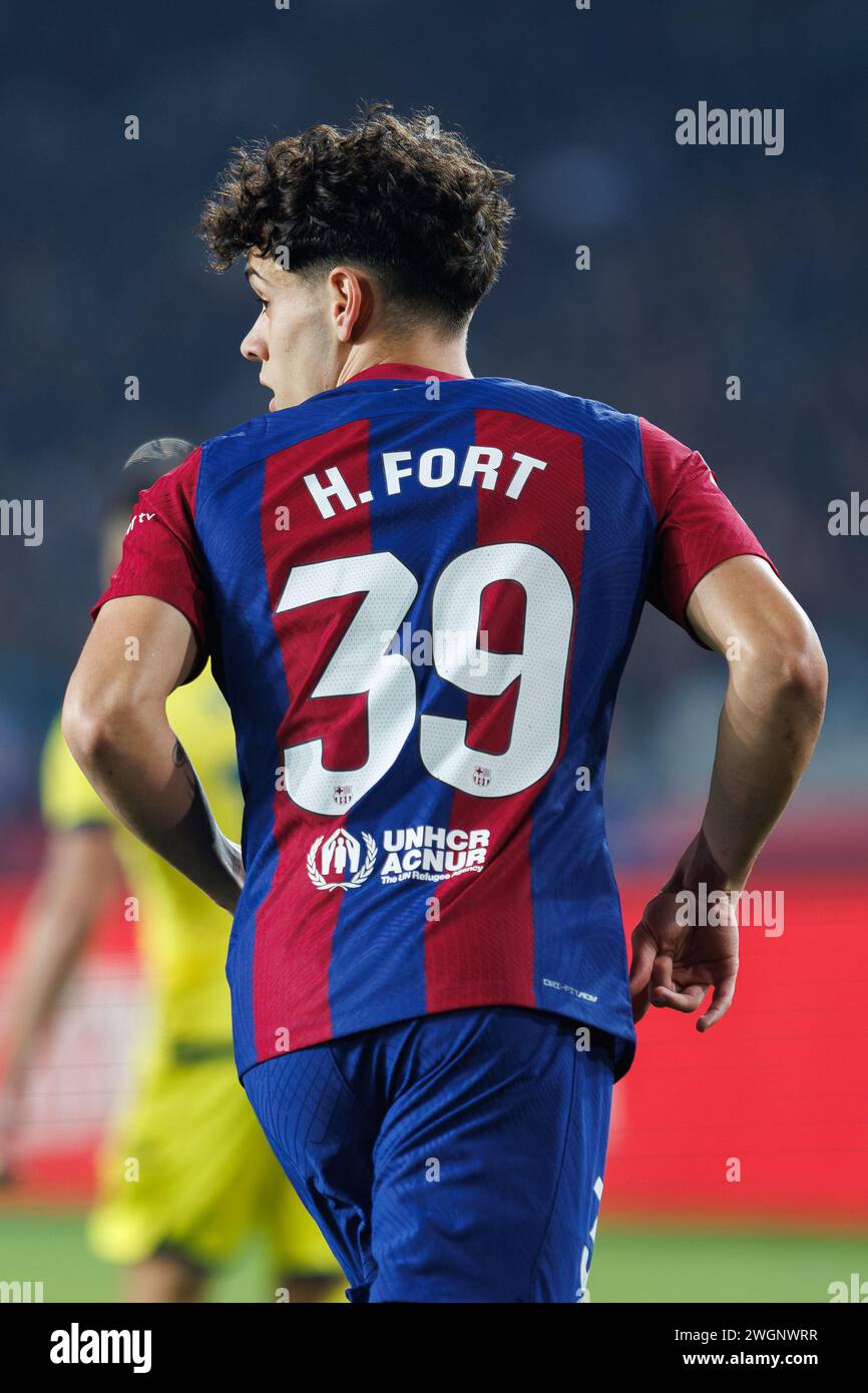 Barcelona, Spain. 27th Jan, 2024. Hector Fort in action during the LaLiga EA Sports match between FC Barcelona and Villarreal CF at the Estadi Olimpic Stock Photo