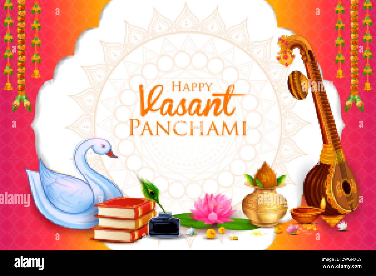 illustration of Goddess of Wisdom Saraswati for Vasant Panchami India