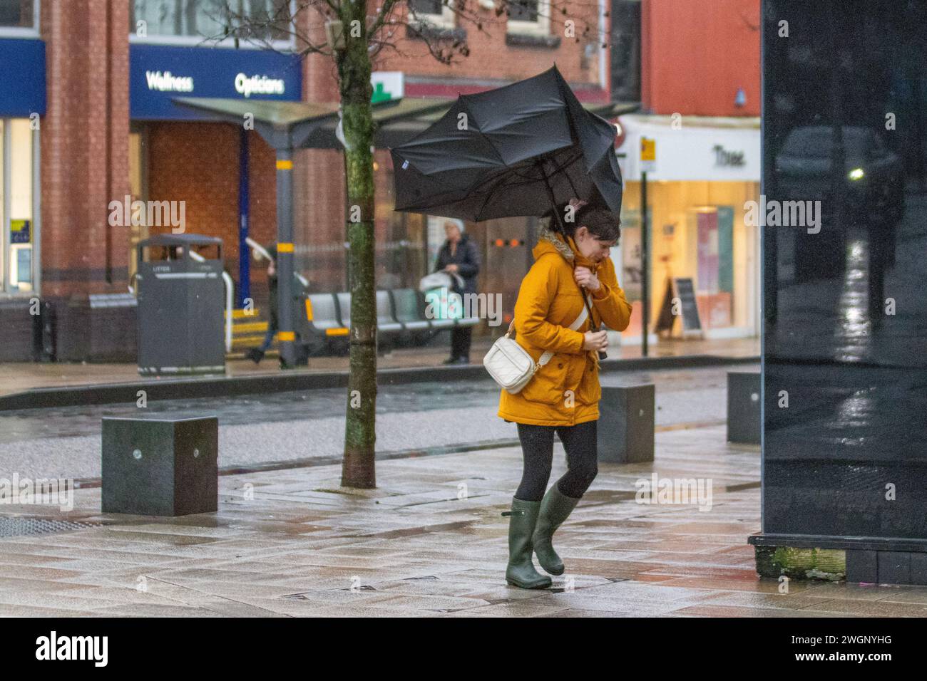 Preston, Lancashire. UK Weather 06 Feb 2024, Gusty winds and heavy rain