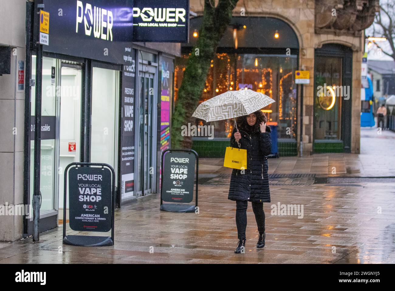 Preston, Lancashire. UK Weather 06 Feb 2024, Gusty winds and heavy rain