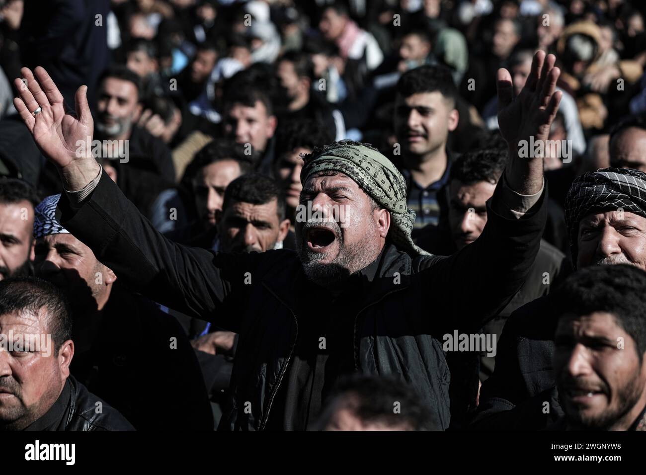 Bagdad, Iraq. 06th Feb, 2024. Iraqi Shiite Muslims gather in front of ...