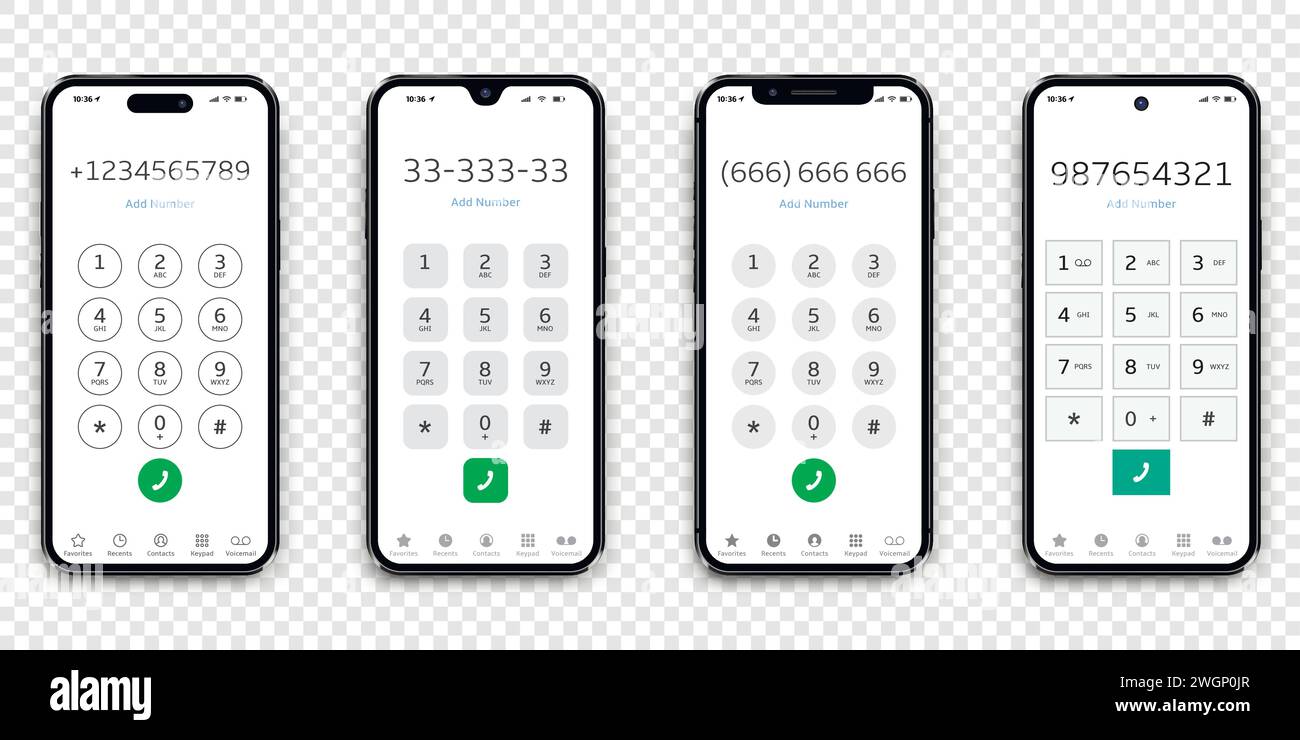 Cellphones keypad set. User keypad with numbers and letters on smartphone screens isolated on