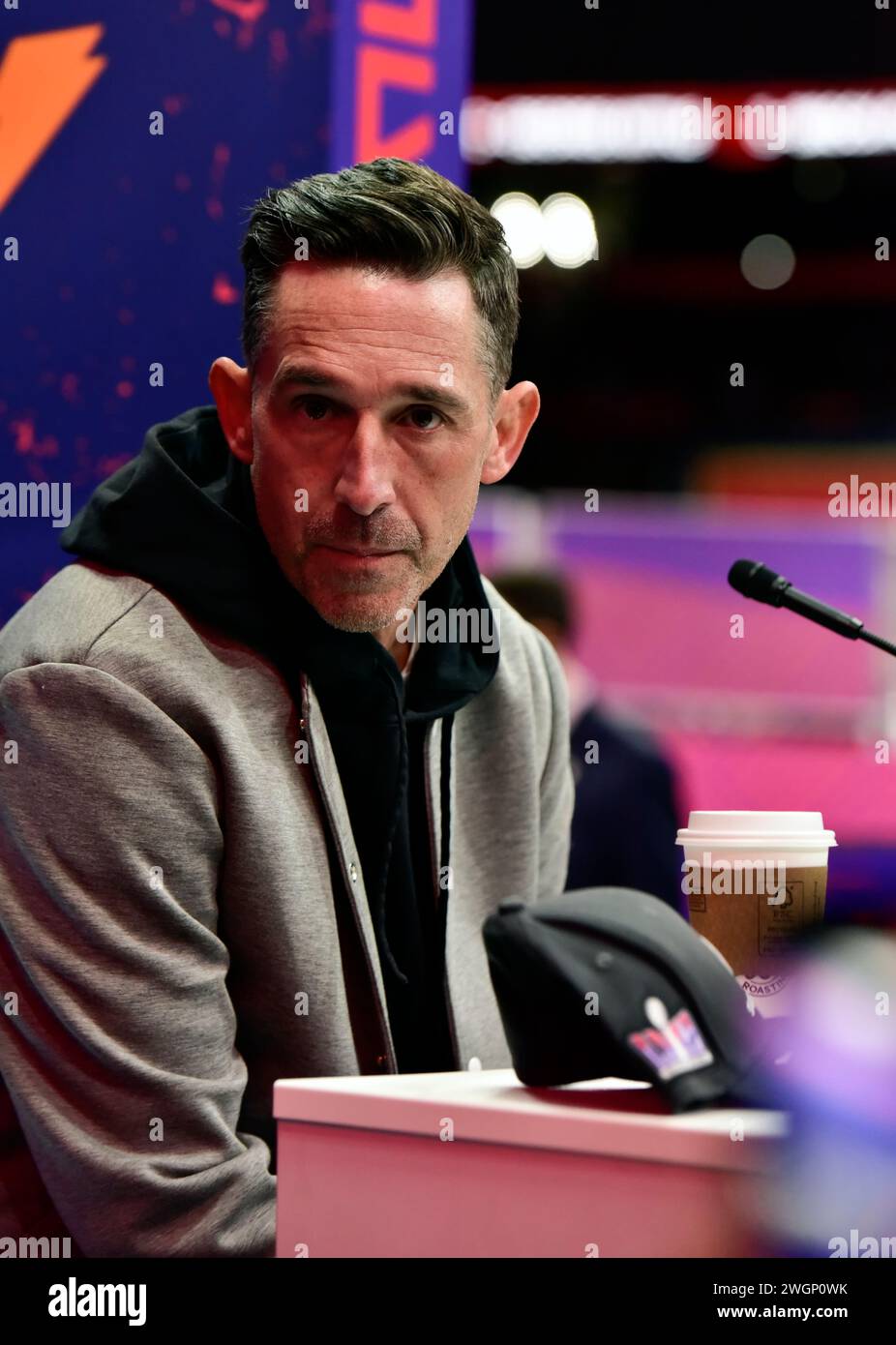 Las Vegas, Nevada, USA, February 5, 2024 - Kyle Shanahan Head Coach of the San Francisco  Forty Niners at the NFL Super Bowl LVIII opening night at Allegiant Stadium in Las Vegas, Nevada, USA. Credit: Ken Howard/Alamy Live News Stock Photo