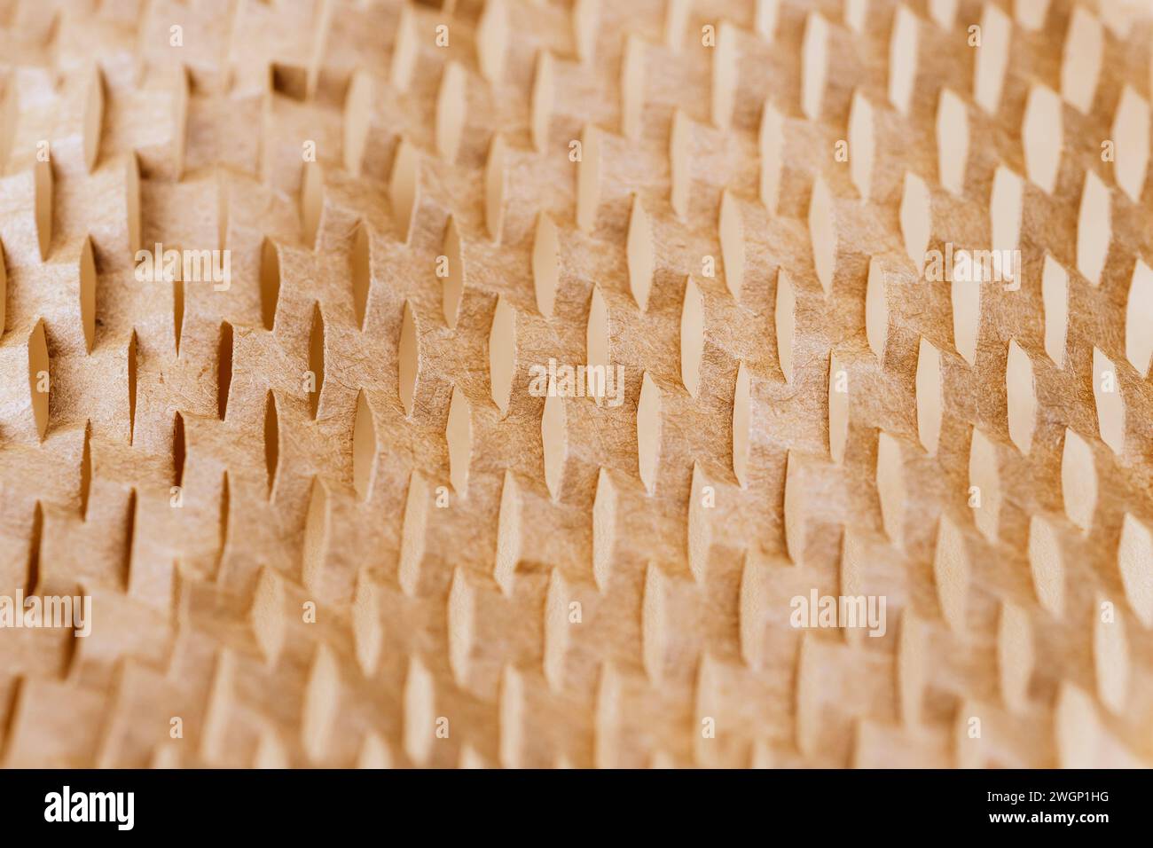 Sliced brown paper for packaging. Using recyclable materials concept. Background, texture. Stock Photo