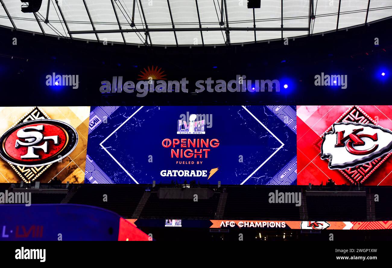 Las Vegas, Nevada, USA, February 5, 2024 - NFL Super Bowl LVIII opening night at Allegiant Stadium in Las Vegas, Nevada, USA. Credit: Ken Howard/Alamy Live News Stock Photo