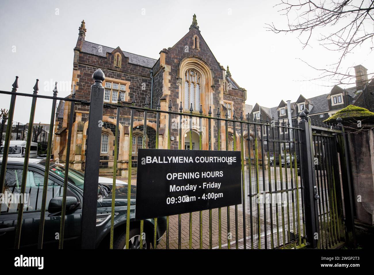 Ballymena Magistrates' Court, where two men are charged with the murder of 17-year-old Blake Newland, who died in hospital following a stabbing in Limavady on Friday night. Picture date: Tuesday February 6, 2024. Stock Photo