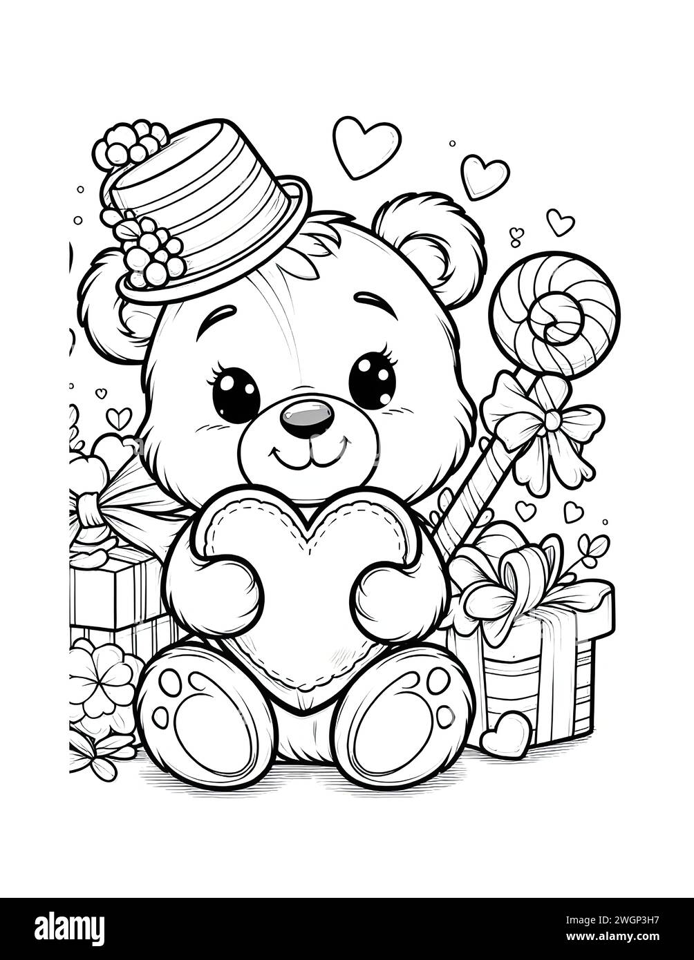 Coloring page little bear Stock Photo - Alamy