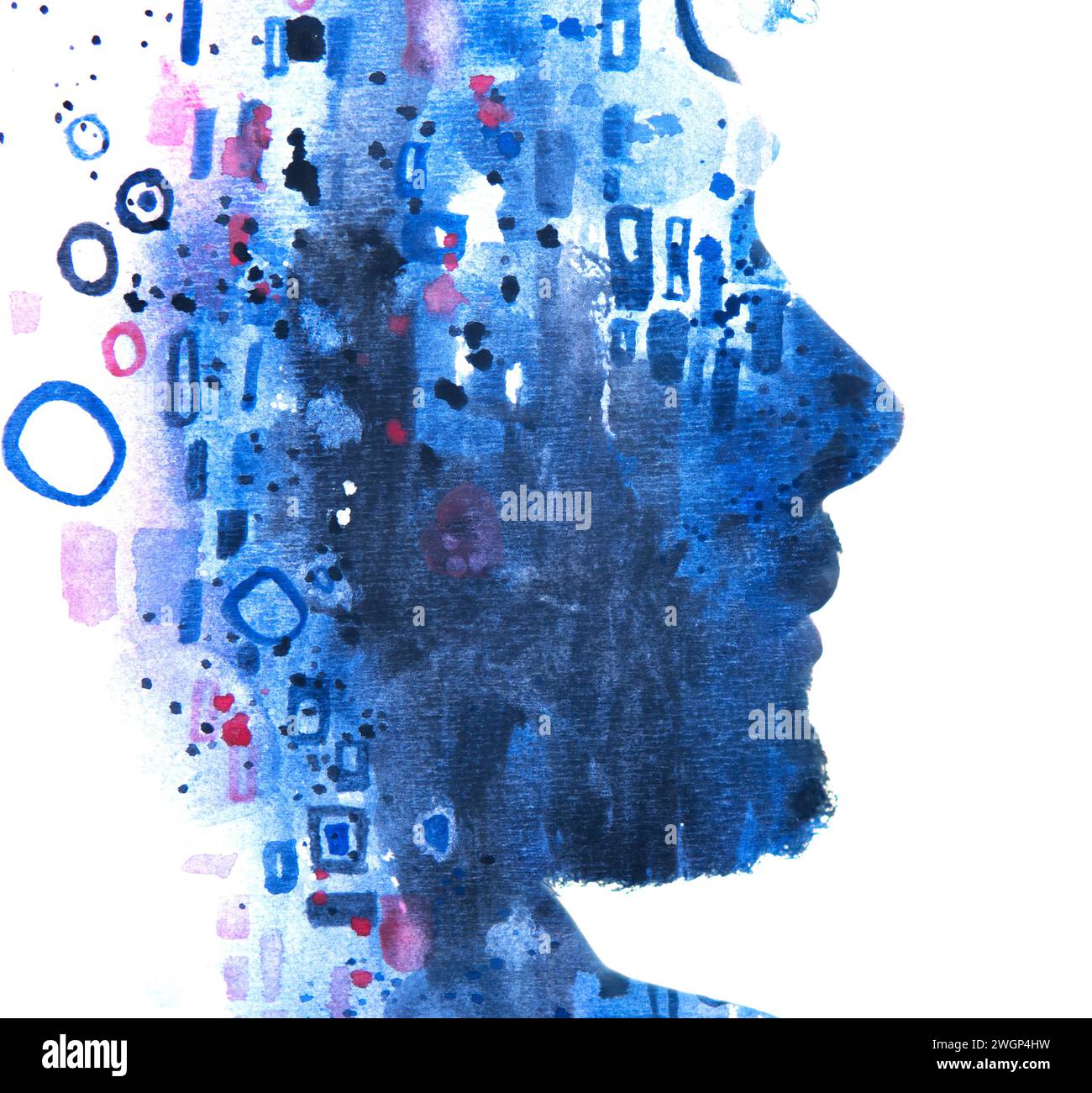 An abstract close-up double exposure paintography male profile ...