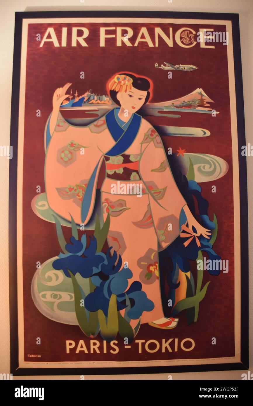 Affiche Air France Paris Tokyo Mod 2 - Poster Vintage 63x100cm, Neuf