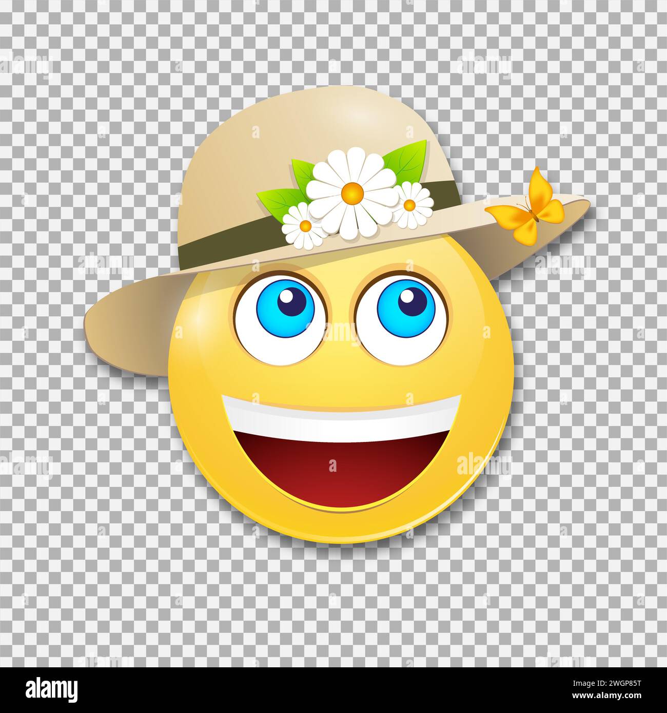 Summer concept. Smiling smiley in a hat .Emotion, vector. Stock Vector
