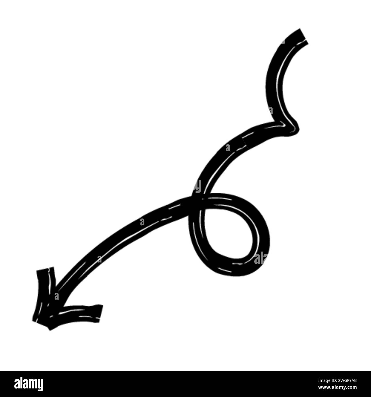 Hand drawn crayon chalk charcoal line arrow. curvy and wavy arrow