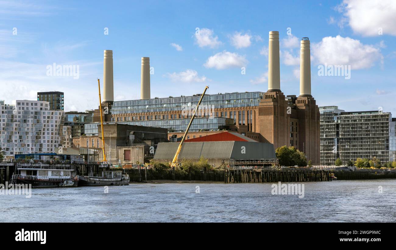 London's Restored Battersea Power Station Viewed from the River Thames Stock Photo