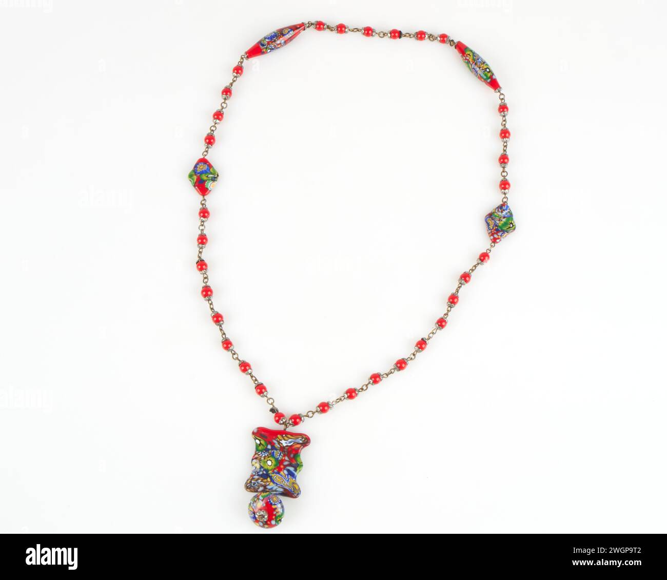 Stylish 1920-30s Bohemian Art Deco millefiori glass flapper necklace. Stock Photo