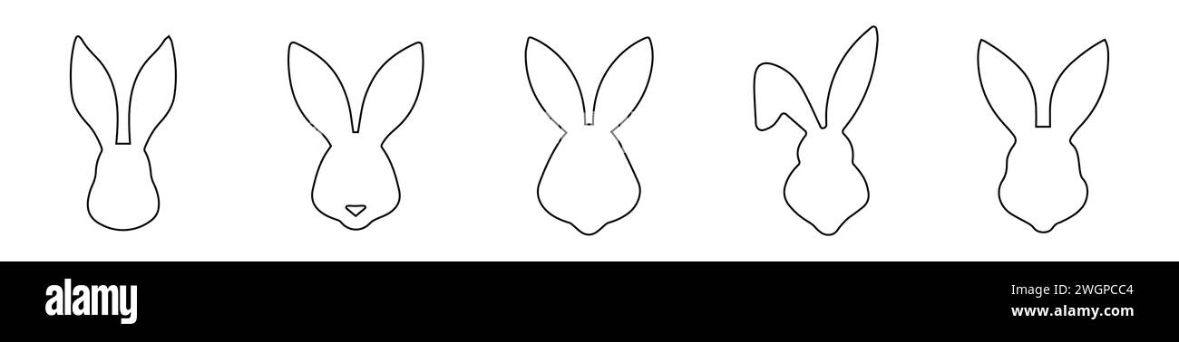 Set of rabbit heads in outline. Easter Bunnies. Isolated on a white ...