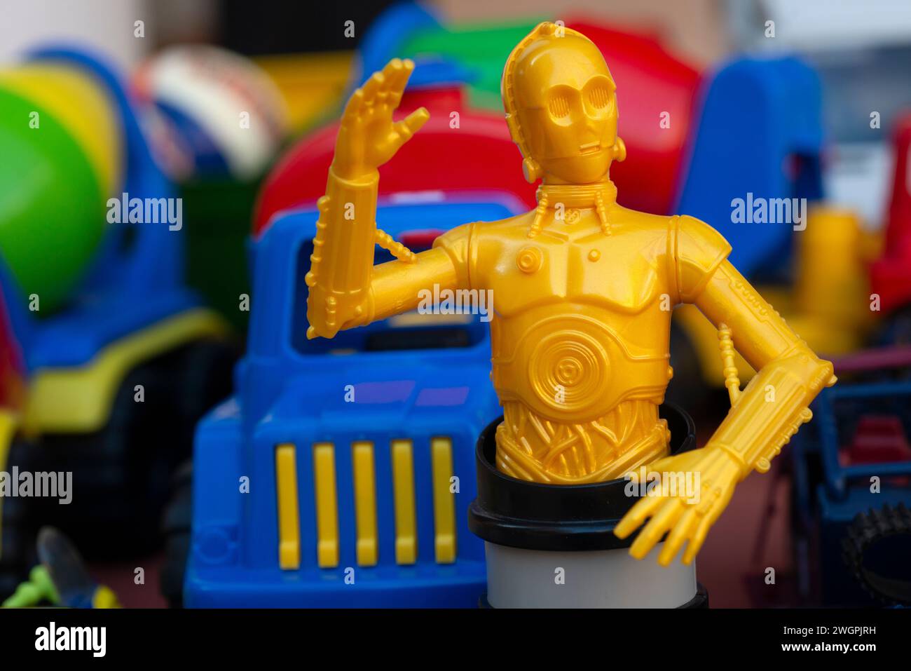 Italy, Lombardy, Flea Market, Kinder Maxi Great Surprise Easter Egg for the Year 2022 Star Wars C-3PO Toy Stock Photo