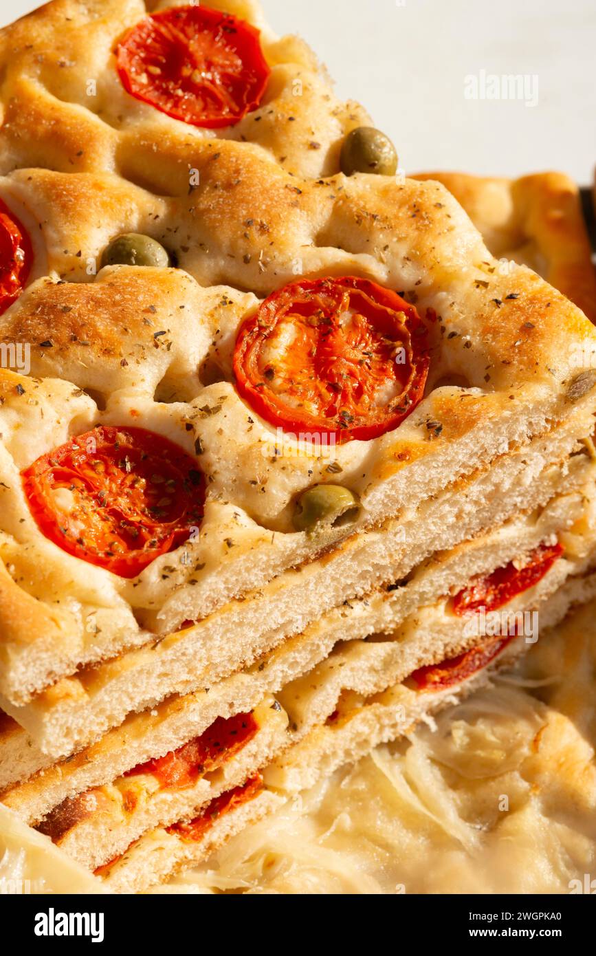 Ligurian Focaccia Bread called Focaccia alla Genovese whit Tomatos ...