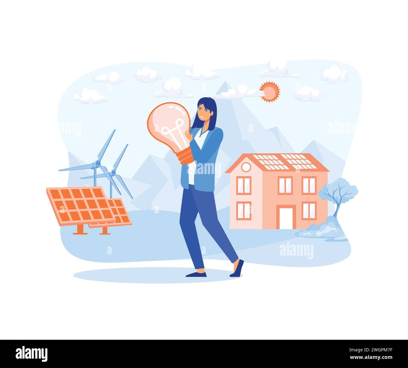 Circular economy concept. Sustainable economic growth with renewable energy and natural resources. at vector modern illustration Stock Vector