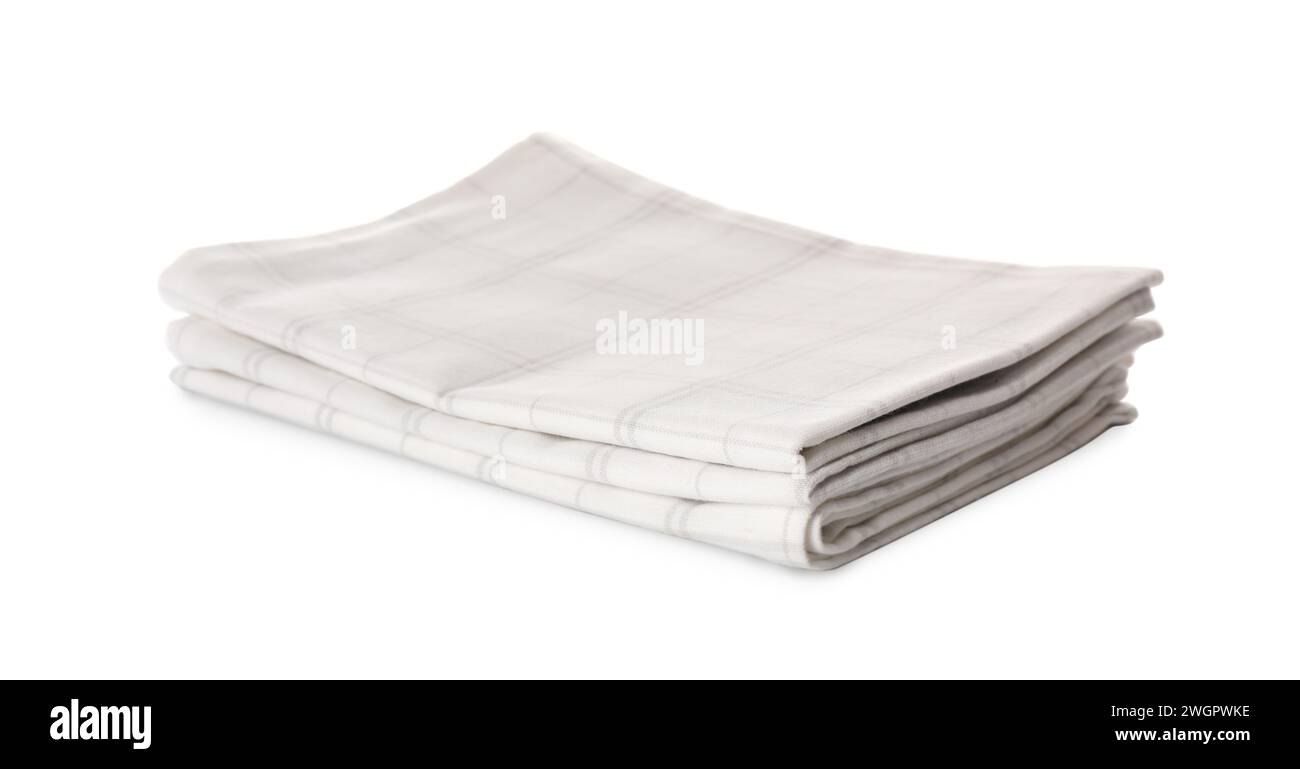 New clean kitchen towels isolated on white Stock Photo