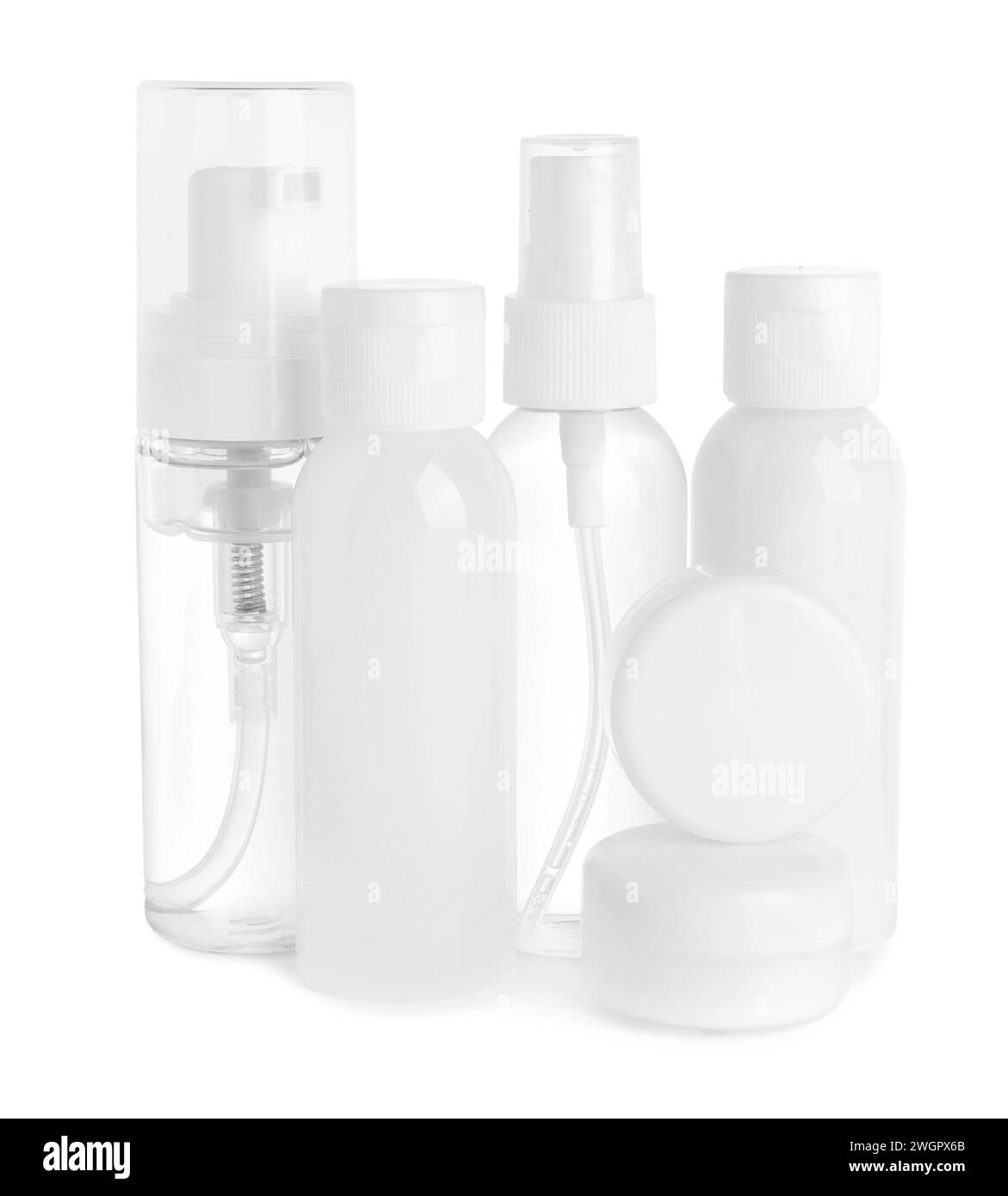 Cosmetic travel kit isolated on white. Bath accessories Stock Photo Alamy