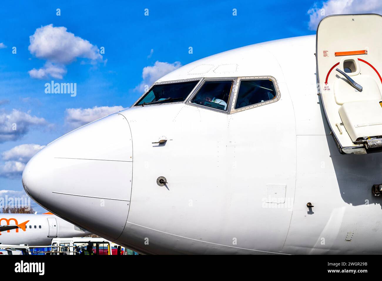 detail of a private jet parked at the airport Stock Photo