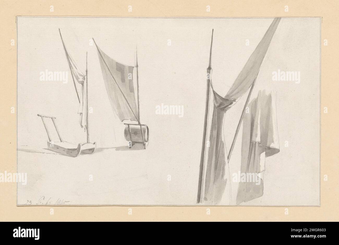 Sketches of a sled and sailing, Hendrik Abraham Klinkhamer, 1845