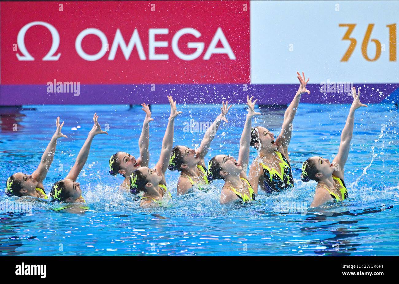 Doha, Qatar. 6th Feb, 2024. Team Japan perform during the team
