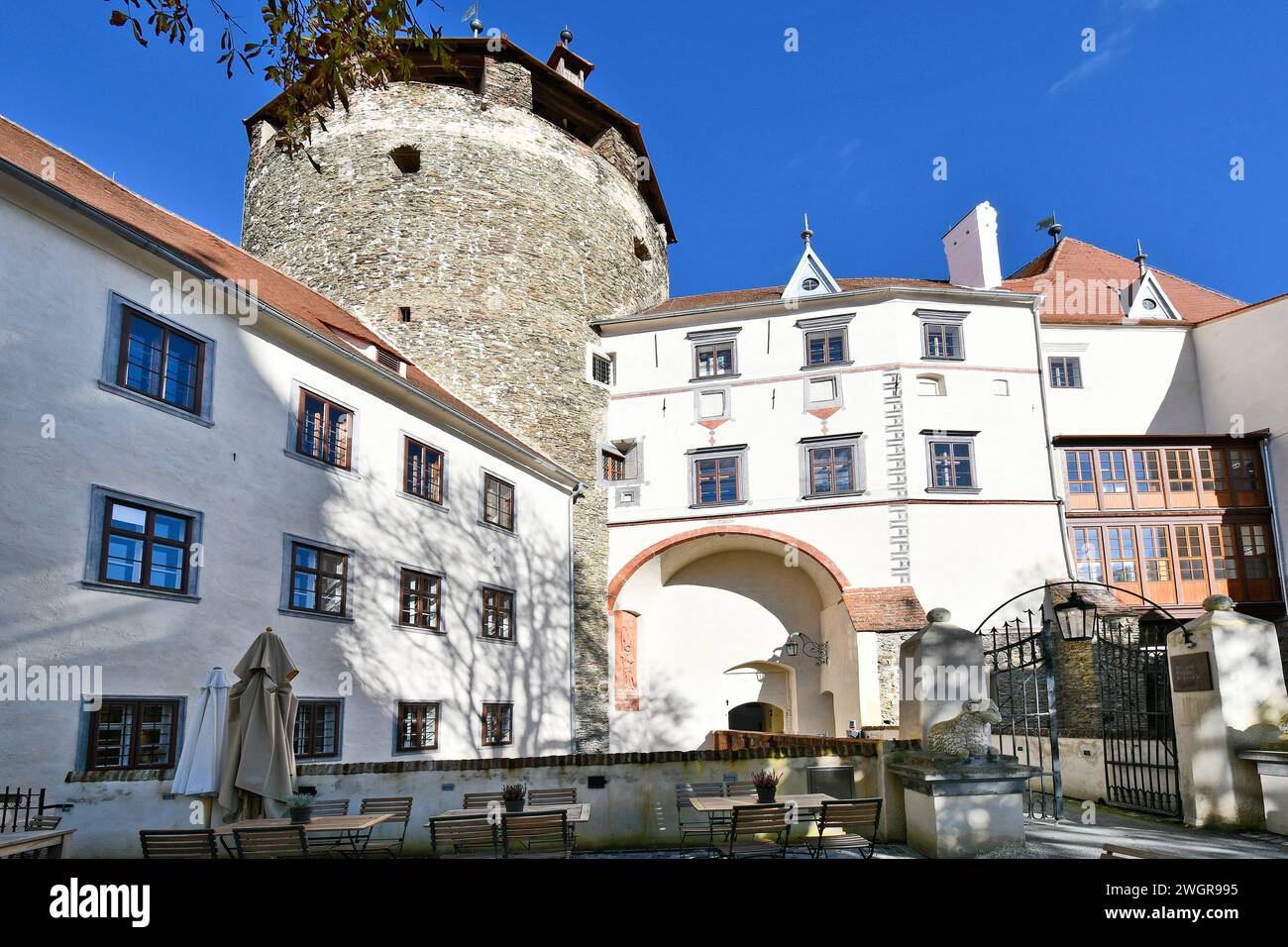 Stadtschlaining, Austria - November 07, 2023: Castle Schlaining also known as Schlaining Peace Castle from 13th century, located on the outskirts of S Stock Photo