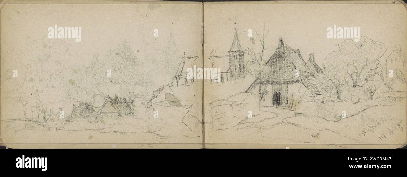 View of Wyhlen, 1896 - 1897  Leaf 24 Verso and 25 Recto from a sketchbook with 44 sheets. Grenzach-Wyhlen paper. chalk  village Grenzach-Wyhlen Stock Photo