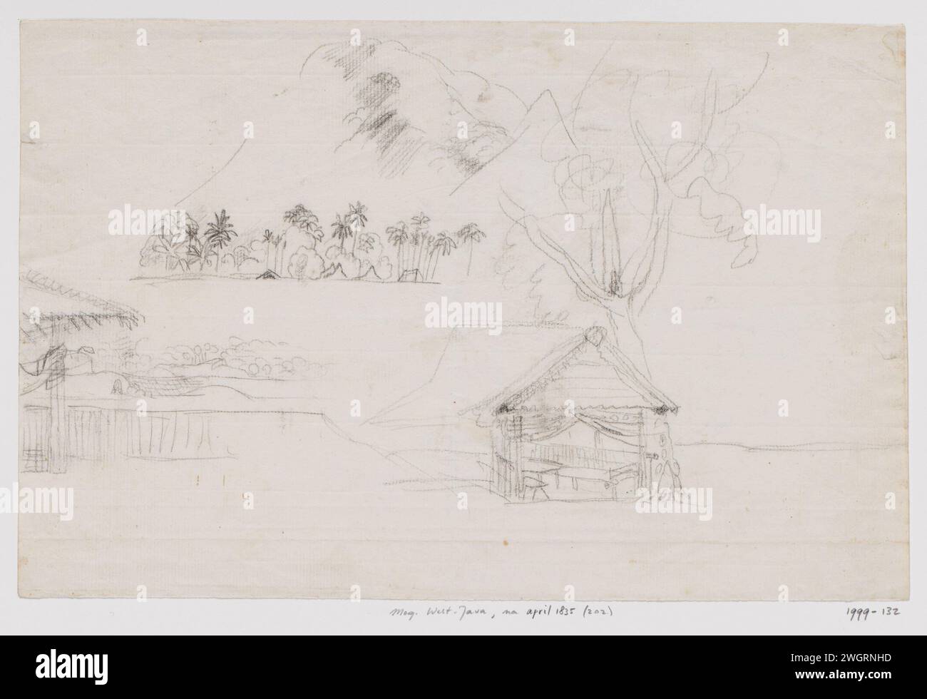 Landscape with Paviljoen, West-Java, Adrianus Johannes Bik, 1835 ...