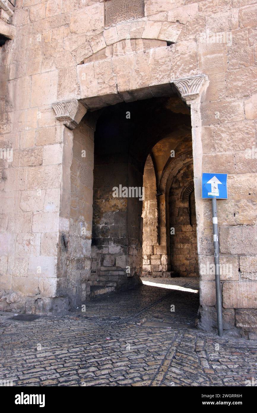 Zion Gate, circa 1540, one of Gates of the Old City of Jerusalem, Israel Stock Photo