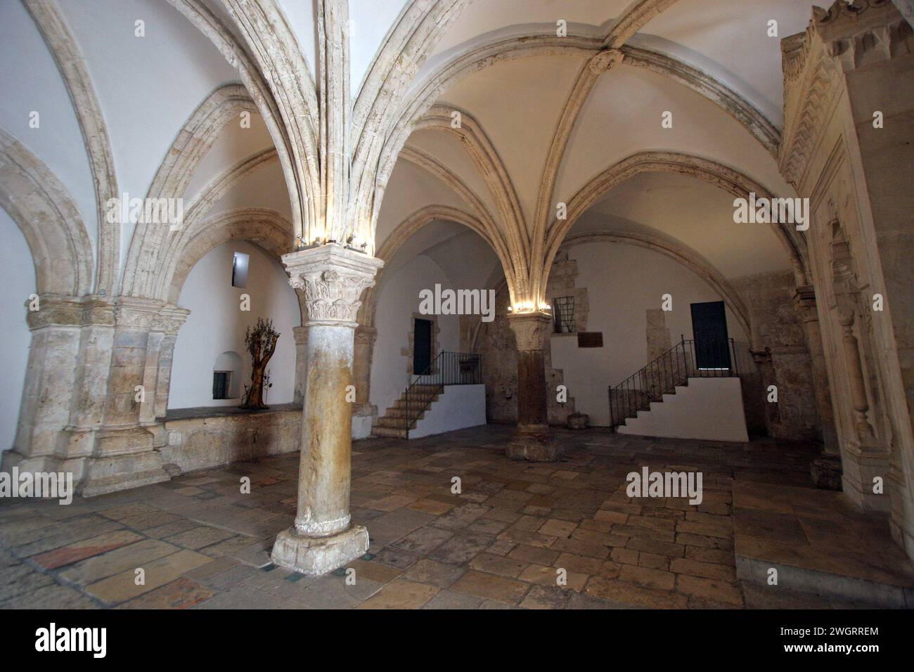 The last supper room on mount Zion is the place where Jesus Christ shared his last supper with his disciples in Jerusalem, Israel Stock Photo